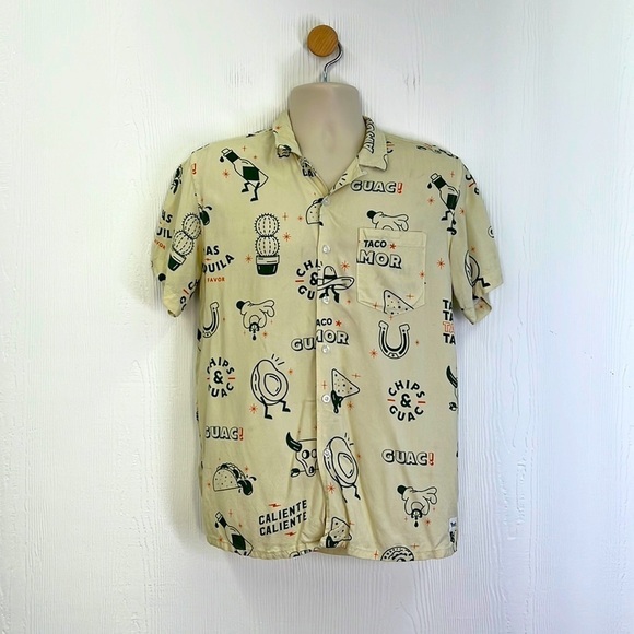 Duvin Other - Duvin - Beige Taco Guacamole Fun Graphic Short Sleeve Button Up Size Small